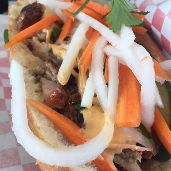 B's Banh Mi - Chicken banh mi sandwich with carrots, radish, cilantro and a wicked spicy mayo. - Vietnamese Near Me - Oakville, Ontario B's Banh Mi - Chicken banh mi sandwich with carrots, radish, cilantro and a wicked spicy mayo. - Vietnamese Near Me - Oakville, Ontario