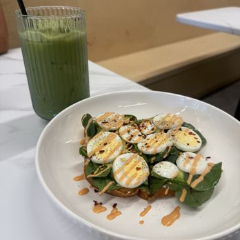 District Coffee - Iced matcha latte and HBE toast - Coffee & Tea Near Me - El Paso, Texas