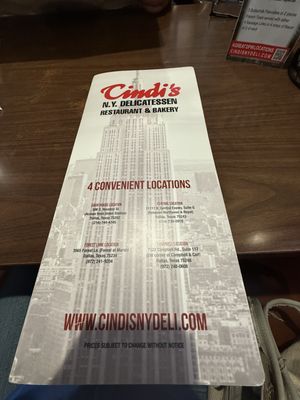Menu photo 7 Cindi's NY Deli & Restaurant Dallas, TX