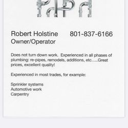 Master Plumbing Robert Holstine