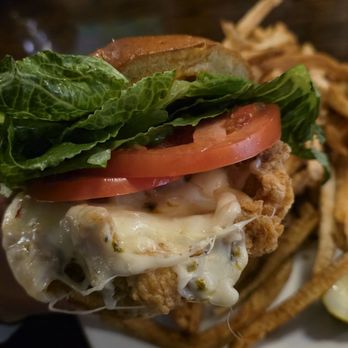 The Burning Buffalo Bar & Grill - Southern Fried Chicken Sandwich (sub pepperjack cheese) - American Near Me - Buffalo, New York The Burning Buffalo Bar & Grill - Southern Fried Chicken Sandwich (sub pepperjack cheese) - American Near Me - Buffalo, New York