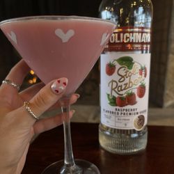 These were my Valentine's Day nails that went perfectly with this drink special I made at work