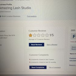 Amazing Lash Studio - Page from Better Business Bureau They gave them 1 Star as well