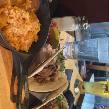 Mezcaluna - Carnitas tacos served with beans, rice, and a delicious sauce (20) - Mexican Near Me - Happy Valley, Oregon