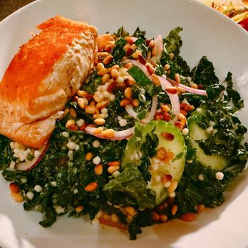 Bia American Kitchen - black kale & couscous salad w/ salmon - Desserts Near Me - Chappaqua, New York Bia American Kitchen - black kale & couscous salad w/ salmon - Desserts Near Me - Chappaqua, New York