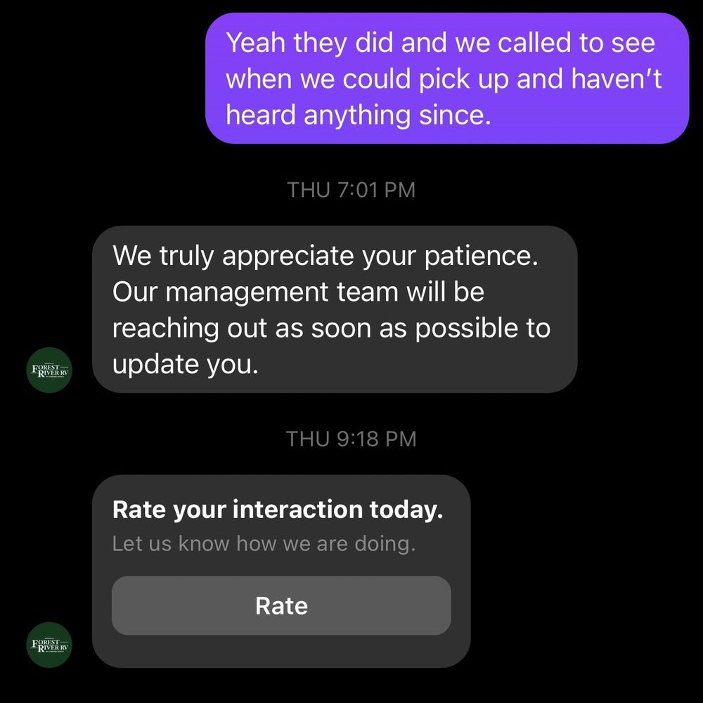 Camping World - Just photos to show that reaching out to the DM me response amounts to nothing so don't waste your time. - RV Dealers Near Me - Nashville, Tennessee