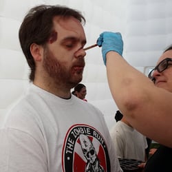 The Zombie Run - Getting his makeup did