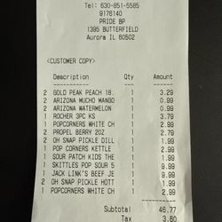 The PRIDE of Aurora - Receipt