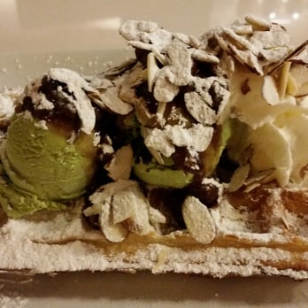 Miracle Belgian Waffle - Green light waffle - green tea ice cream, red bean, almond and whipped cream - Desserts Near Me - Coquitlam, British Columbia