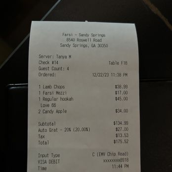 Farsi Kitchen - The tab - Persian/Iranian Near Me - Atlanta, Georgia