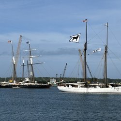 The Black Dog Tall Ships - Alabama (white bottom on right) and Shenandoah (black bottom on left) in Vineyard Haven Harbor.