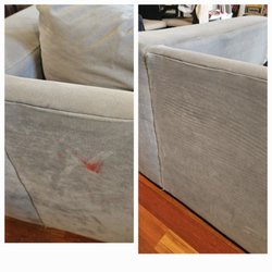 Chicago Couch & Mattress Cleaning - Slime removal on polyester fabric couch.
