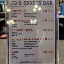 JB's Barbeque and Sports Bar - Drink Menu