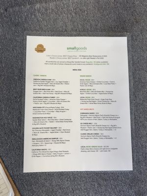 Menu photo 1 Smallgoods Cheese Shop & Cafe La Jolla, CA Menu photo 1 Smallgoods Cheese Shop & Cafe La Jolla, CA