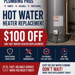 C & C Plumbing Pros - No hot water? We've got you covered! For a limited time, save $100 on any hot water heater replacement with us. Contact us today!