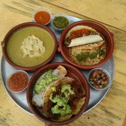 Gadzooks Enchiladas and Soup - Linda's Soup, Bison tortilla & taco, pork taco
