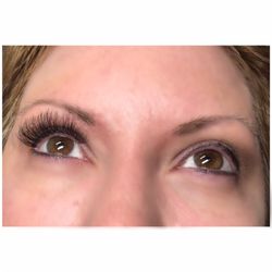 The Lash Room - Before (her left) after (her right) volume lashes
