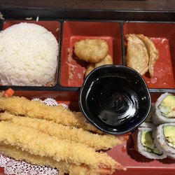 Osaki Steak & Sushi House - Shrimp Bento box with white rice.