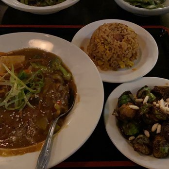 Ebisu - Japanese curry with tofu, brussel sprouts and kimchi & bacon rice. - Sushi Bars Near Me - Providence, Rhode Island