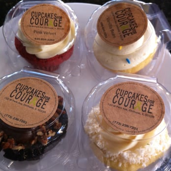 Cupcakes For Courage - From Top Left: Pink Velvet, Vanilla Bean, Turtle, GF Lime in the coconut (my fav!) - Bakeries Near Me - Elmhurst, Illinois