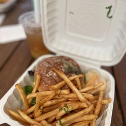 OlenaHi - Olena burger and regular fries with plantation tea.