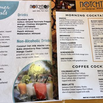 Notchtop - Menu, no pricing which irks me. I'd like to know how much something is before I buy it, call me crazy. - Breakfast & Brunch Near Me - Estes Park, Colorado Notchtop - Menu, no pricing which irks me. I'd like to know how much something is before I buy it, call me crazy. - Breakfast & Brunch Near Me - Estes Park, Colorado