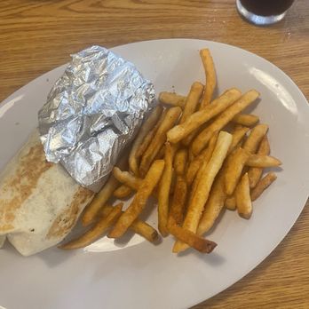 Atmosphera Cafe - Beef Shawarma with a side of very crispy sides - Greek Near Me - Myrtle Beach, South Carolina