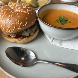 C'est Tout Bakery - Burger with a side of tomato soup