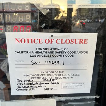 Farm Boy - Notice of closure by the city. - Grocery Near Me - Sherman Oaks, California