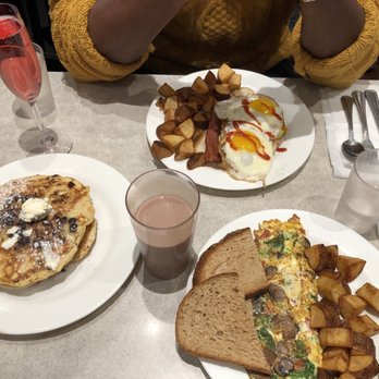 The Paramount - Mushroom and spinach omelette, banana chocolate chip pancakes, cranberry mimosa and chocolate milk - Breakfast & Brunch Near Me - Boston, Massachusetts The Paramount - Mushroom and spinach omelette, banana chocolate chip pancakes, cranberry mimosa and chocolate milk - Breakfast & Brunch Near Me - Boston, Massachusetts