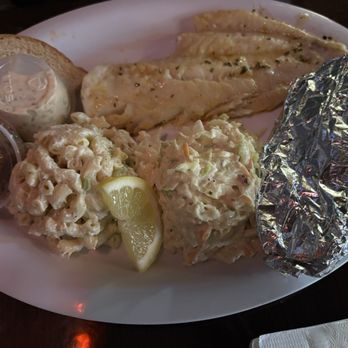 Wallenwein's Hotel - Boiled butter, herb, fish with macaroni salad, coleslaw, and a sweet potato - American Near Me - East Aurora, New York