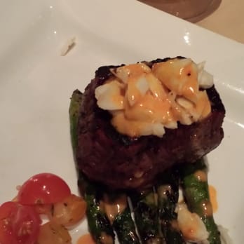 Woodfire Grille - King filet Oscar (crab & bearnaise?) w/ grilled asparagus and cherry tomatoes - Cocktail Bars Near Me - Dubuque, Iowa Woodfire Grille - King filet Oscar (crab & bearnaise?) w/ grilled asparagus and cherry tomatoes - Cocktail Bars Near Me - Dubuque, Iowa