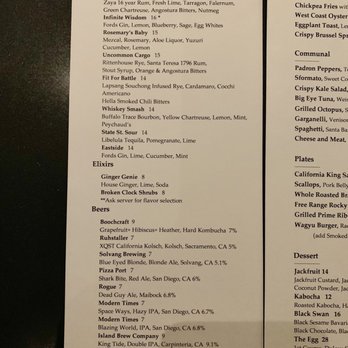 Blackbird - Cocktails Menu - New American Near Me - Santa Barbara, California