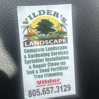 Vilder's Landscape - a business card on the back of a vehicle - Gardeners Near Me Vilder's Landscape - a business card on the back of a vehicle - Gardeners Near Me