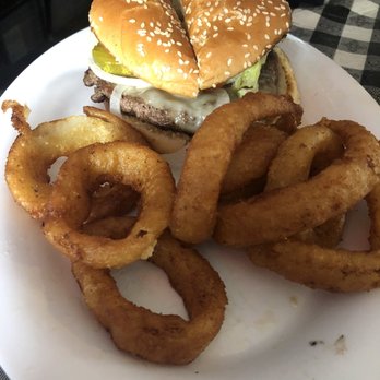 Johnnie's Tavern - Cheeseburger with onion rings - Burgers Near Me - Columbus, Ohio