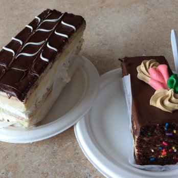 Mazzetti's Bakery - Custard cake and chocolate mocha cake. Portions are very generous, but unfortunately the custard was frozen! - Bakeries Near Me - Pacifica, California