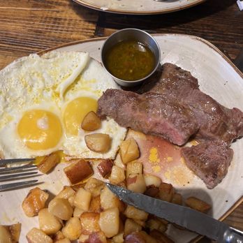 Layered - Steak & Eggs with potatoes - Coffee & Tea Near Me - McKinney, Texas Layered - Steak & Eggs with potatoes - Coffee & Tea Near Me - McKinney, Texas