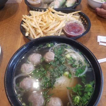 Pho Rice & Roll'd - Pho with meatballs. Their French fries are surprisingly perfect. - Vietnamese Near Me - Tracy, California Pho Rice & Roll'd - Pho with meatballs. Their French fries are surprisingly perfect. - Vietnamese Near Me - Tracy, California