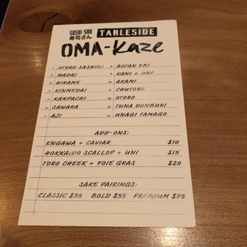 SUSHI-SAN - Tableside oma-KAZE menu - Sushi Bars Near Me - Chicago, Illinois