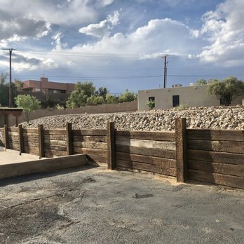 ABQ Landscaping - Huge railroad tie retaining wall - Landscaping Near Me - Albuquerque, New Mexico