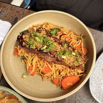 Lamplight Lounge - Chef special Mongolian style steak with ginger noodles - New American Near Me - Anaheim, California