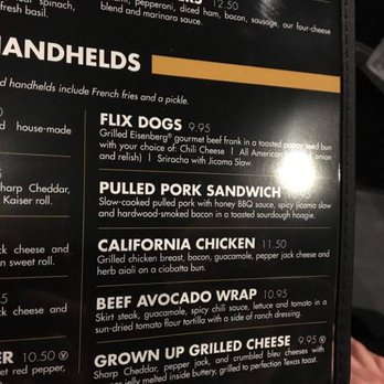 Flix Brewhouse - A sample of their food menu, including gourmet ingredients on grown up grilled cheese. - Burgers Near Me - Albuquerque, New Mexico Flix Brewhouse - A sample of their food menu, including gourmet ingredients on grown up grilled cheese. - Burgers Near Me - Albuquerque, New Mexico