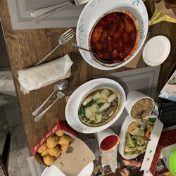 The spread: General Tao Chicken, vegetable fried rice, vegetable spring rolls, chicken balls, vegetable Lo mein, beef & bok choy