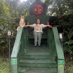 Flatwoods Monster Chairs - Flatwoods - Elk River Hotel Braxxie Monster chair with local cat waiting to pose for your pictures.