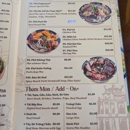 Pho menu Pho menu