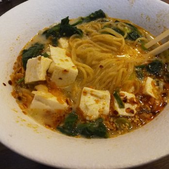 Hakata Ramen - spicy vegan ramen (after mixing) - creamy broth with lots of noodles, soft tofu - Sushi Bars Near Me - Wayne, Pennsylvania
