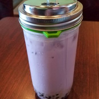 Teapioca Lounge - Taro cream blast with baby pearls in our handy dandy zerowaste mason jars & glass straw! - Coffee & Tea Near Me - Austin, Texas Teapioca Lounge - Taro cream blast with baby pearls in our handy dandy zerowaste mason jars & glass straw! - Coffee & Tea Near Me - Austin, Texas