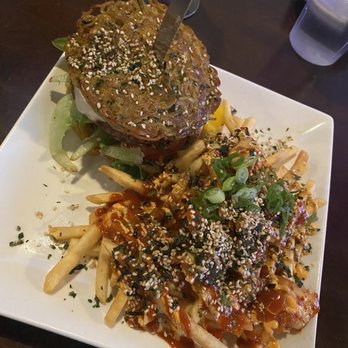 Little Leaf Bar - Ramen burger subbed with Kimichi fries - Lounges Near Me - Fresno, California Little Leaf Bar - Ramen burger subbed with Kimichi fries - Lounges Near Me - Fresno, California