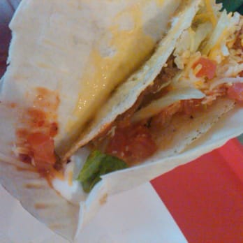 Taco Bob's - Dissection of a Funny Taco (hard taco inside with nacho cheese holding a soft taco around it) - Mexican Near Me - Kalamazoo, Michigan