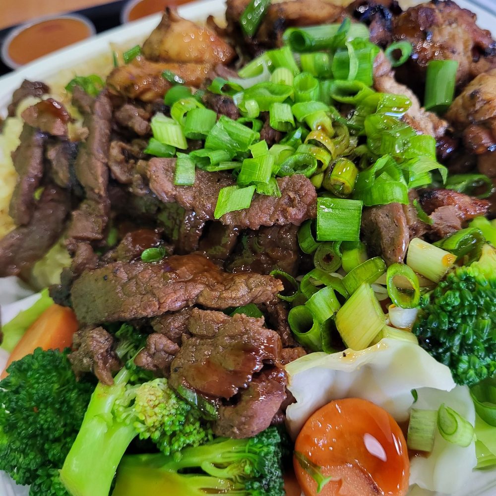 a plate of meat and vegetables